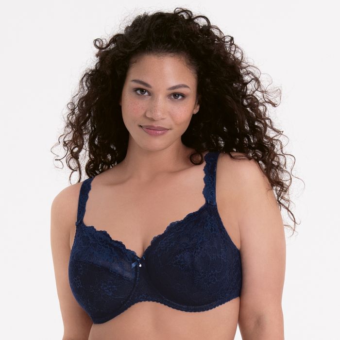 Reggiseno Con Ferretto A Mezza Coppa Huit Night Fever, Pizzo Svizzero Floreale, Colore Navy, Taglia 2B